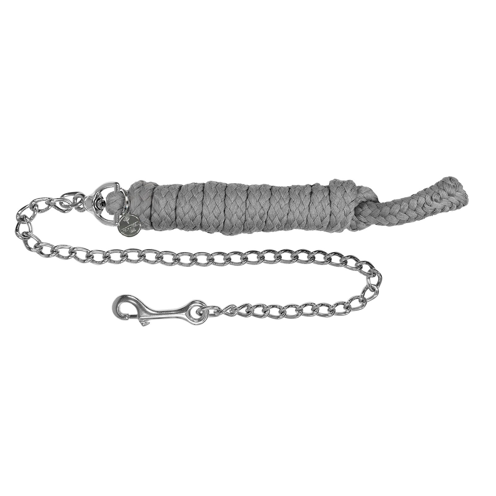 EQUEST Graue Führkette mit rund geflochtenem Polyacryl Strick und silberfarbener Metallkette inklusive Karabinerhaken
