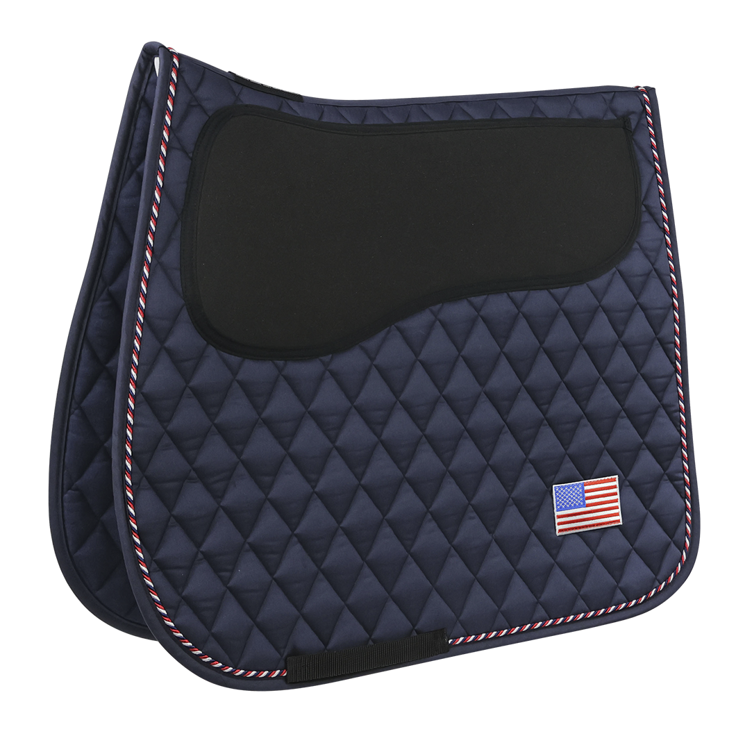 EQUEST Marineblaue Cotton Diamant Schabracke mit schwarzem Anti-Schock-Pad, US-Flaggen-Patch und rot-weiß-blauer Kordel 