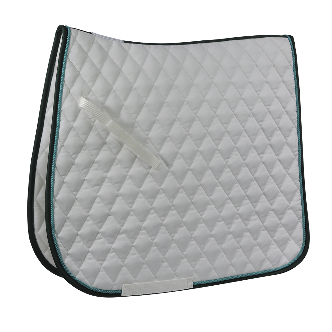 EQUEST Schabracke Cotton Diamant weiß mit Einfass Bottle Green und Kordel Mint | Clover and Canter