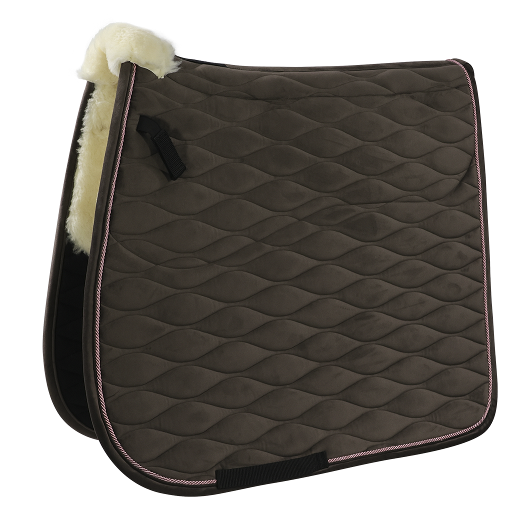EQUEST Schabracke Velvet Swing | Cafe Couture | Mocha mit Antique Rose Kordel mit Merinofell vorne und unten | kurze Strippen