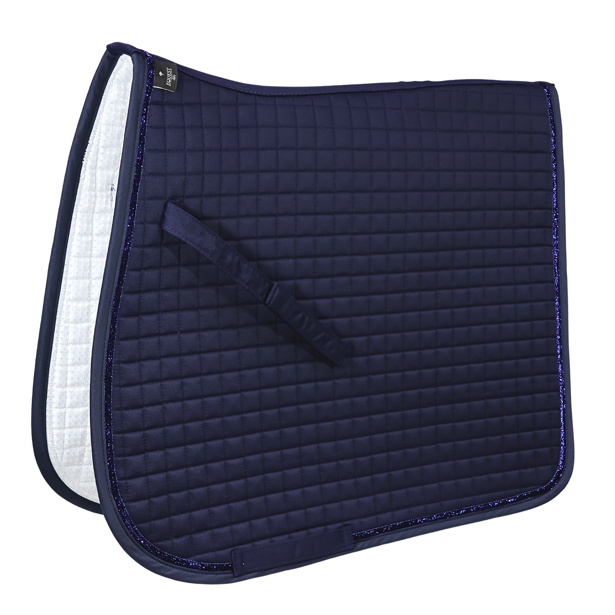 EQUEST Schabracke Essex in Navy mit Glitzerband am Rand, fein gesteppt im Dressurschnitt, freigestellt