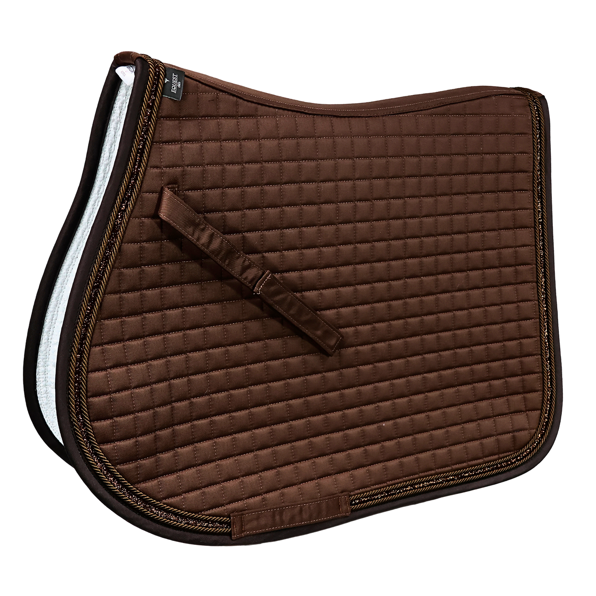 EQUEST Schabracke Essex in Mocha mit TriCord aus zwei Kordeln und Glitzerband, gesteppt im Vielseitigkeitsschnitt