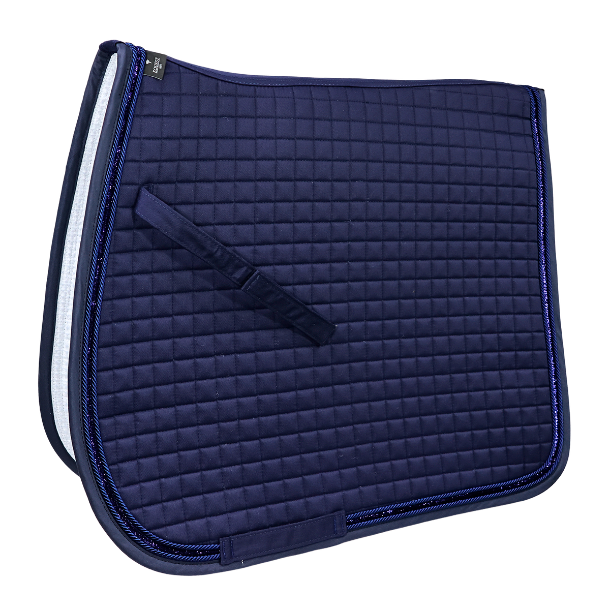 EQUEST Schabracke Essex in Navy mit TriCord aus zwei Kordeln und Glitzerband, gesteppt im Dressurschnitt