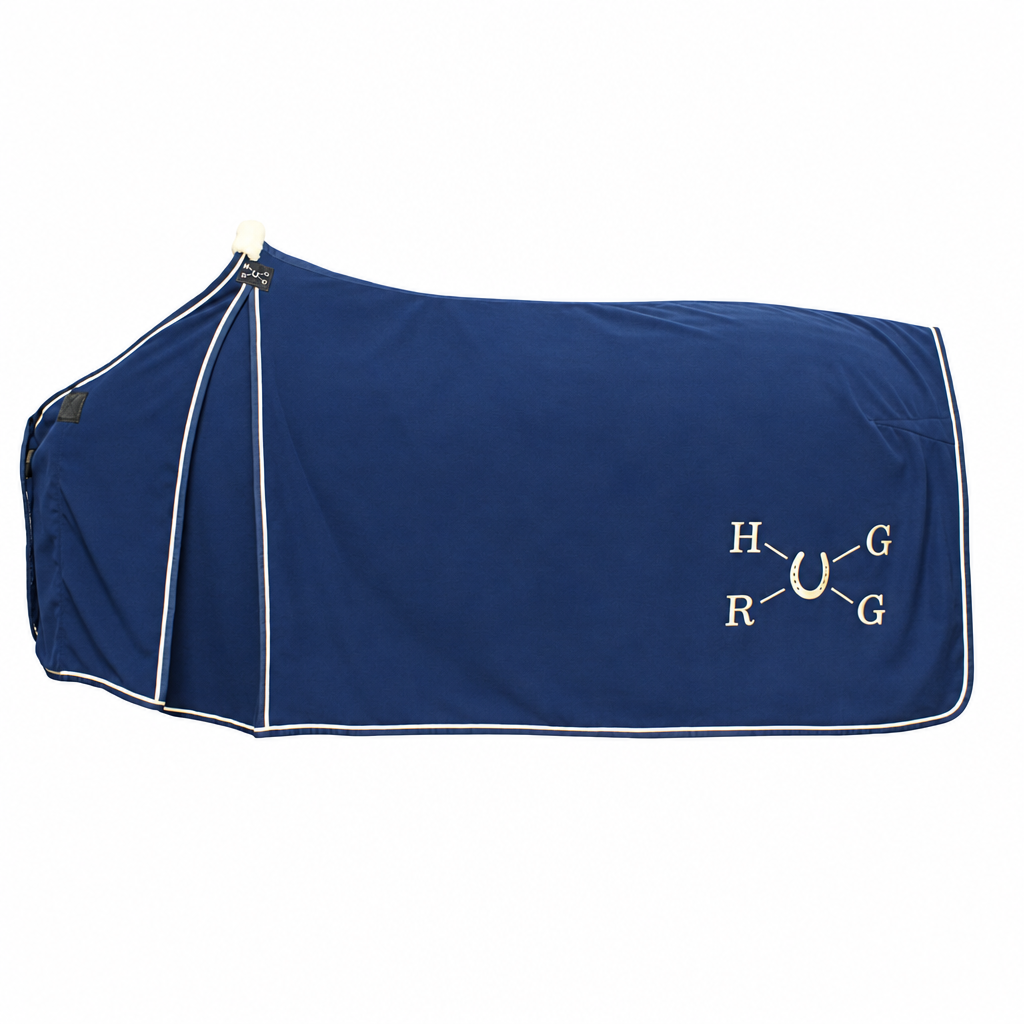 EQUEST Couverture polaire Alpha HugRug avec pli d’aisance et aimant | Navy – Marine-White / Silber