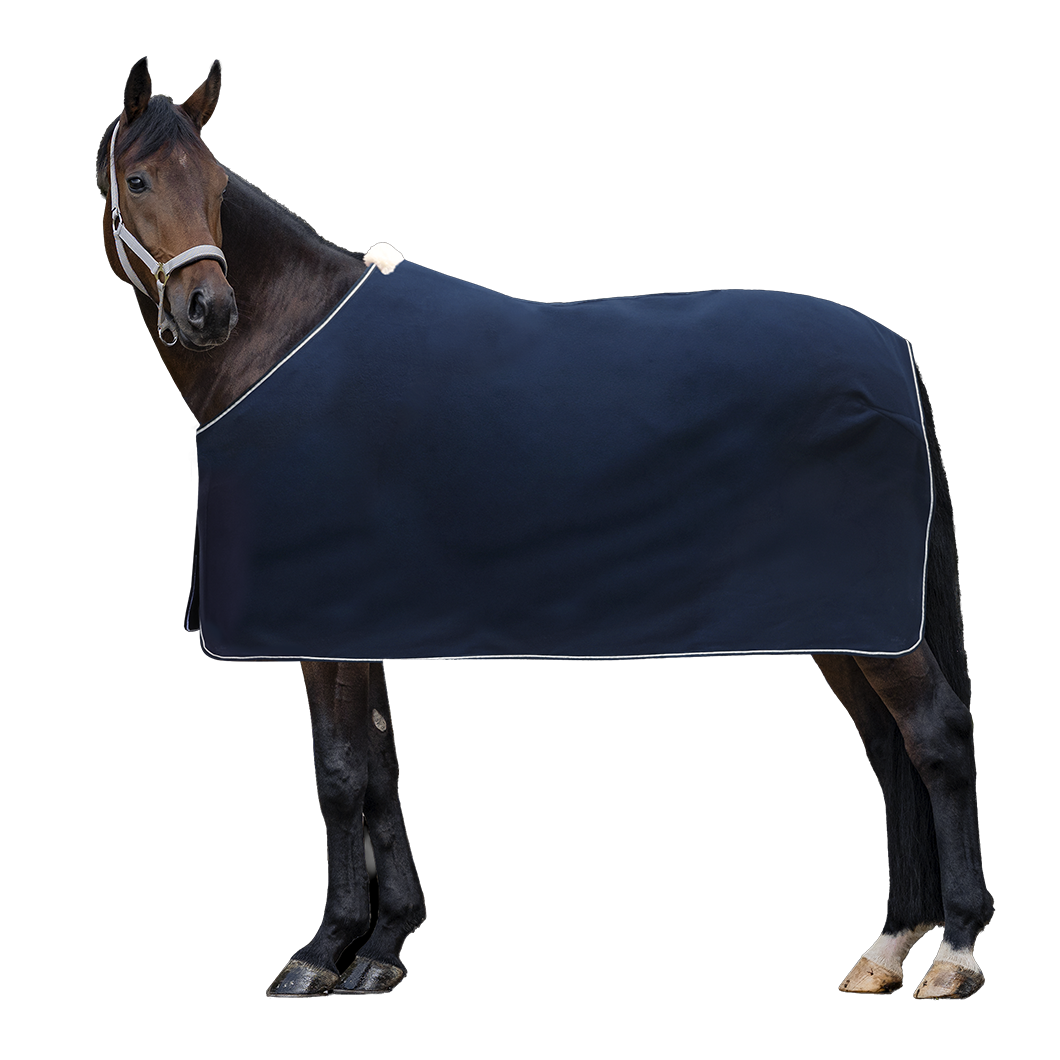 EQUEST Decke Alpha Fleece Parade + Cord in Navy mit Kordel White und Einfassung Navy