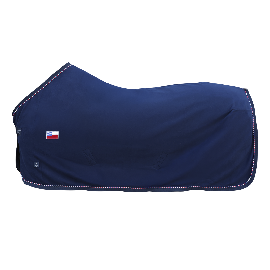 EQUEST Marineblaue Fleecedecke mit US-Flaggen-Patch und US-Kordel