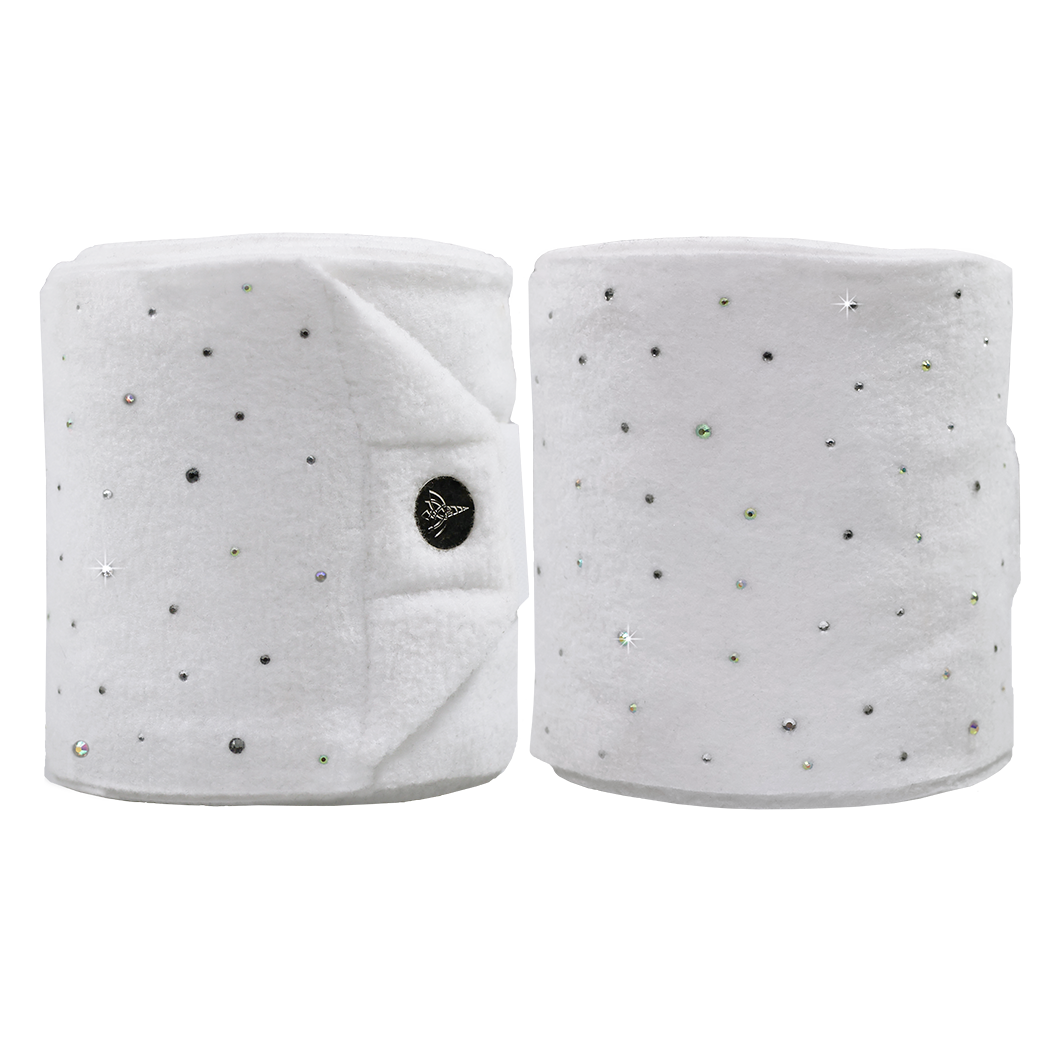 EQUEST Bandagen Alpha Fleece Delight in White mit Glitzersteinen – 2er Set