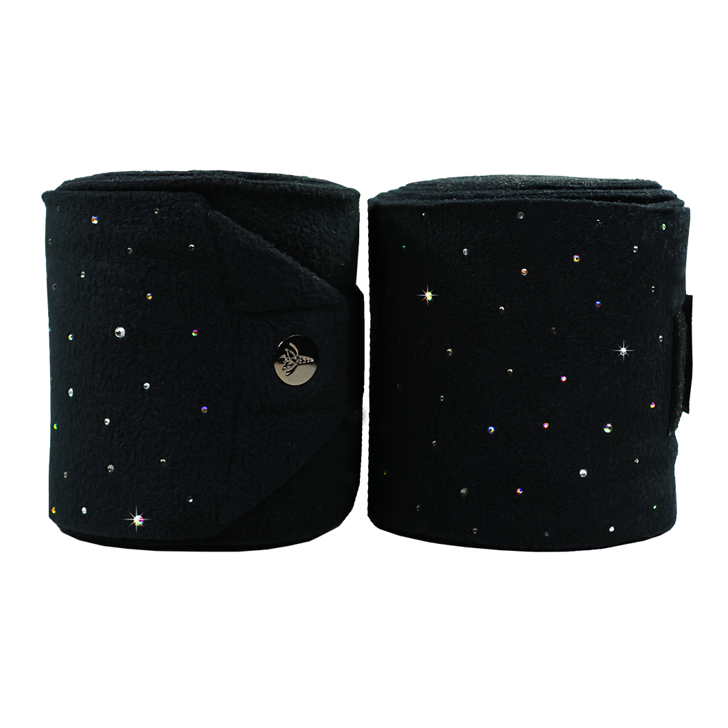 EQUEST Bandagen Alpha Fleece Delight in Black mit Glitzersteinen – 2er Set