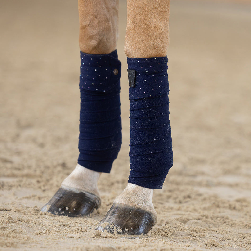 EQUEST Bandage Alpha Fleece Delight in Navy mit Glitzersteinen – Detailansicht