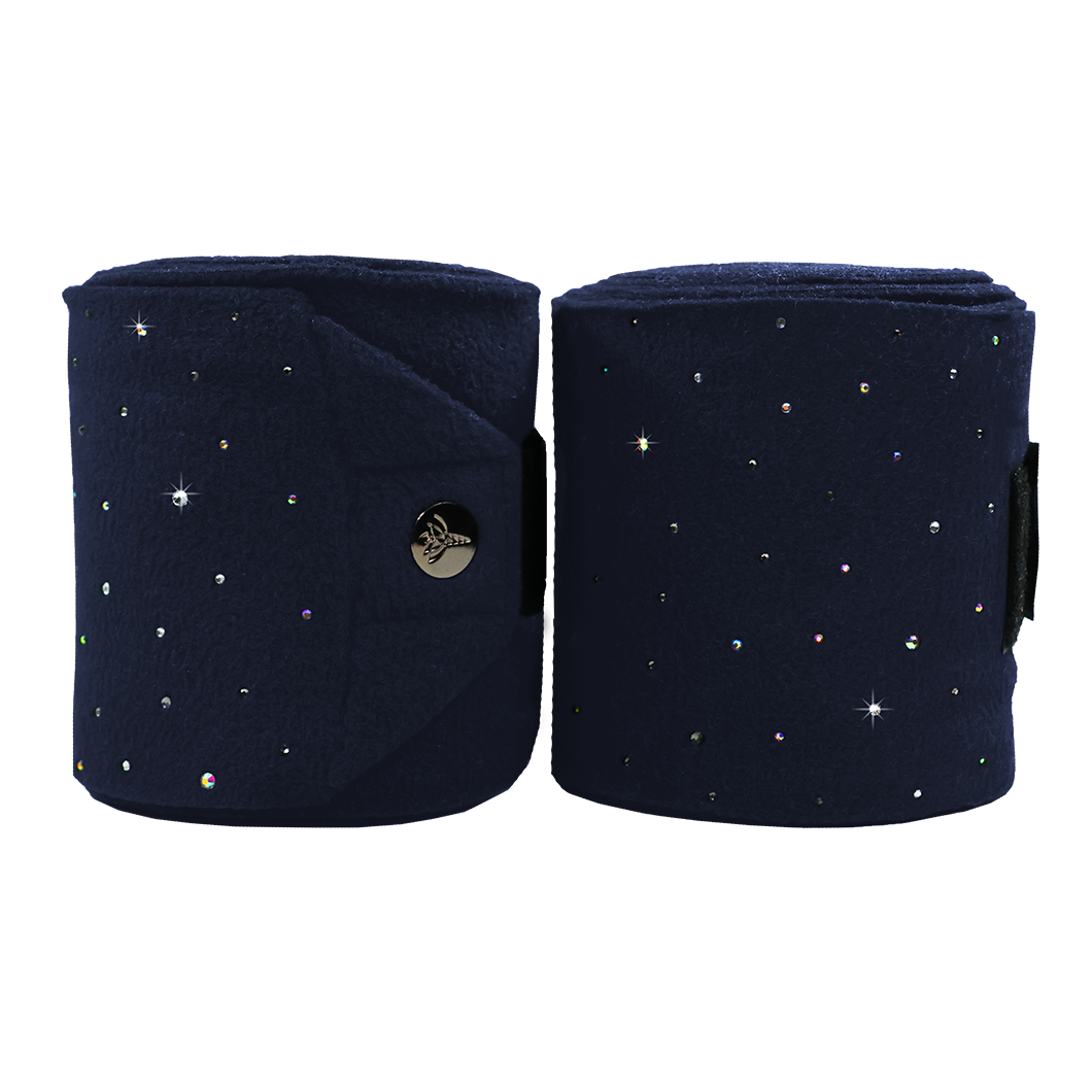 EQUEST Bandagen Alpha Fleece Delight in Navy mit Glitzersteinen – 2er Set