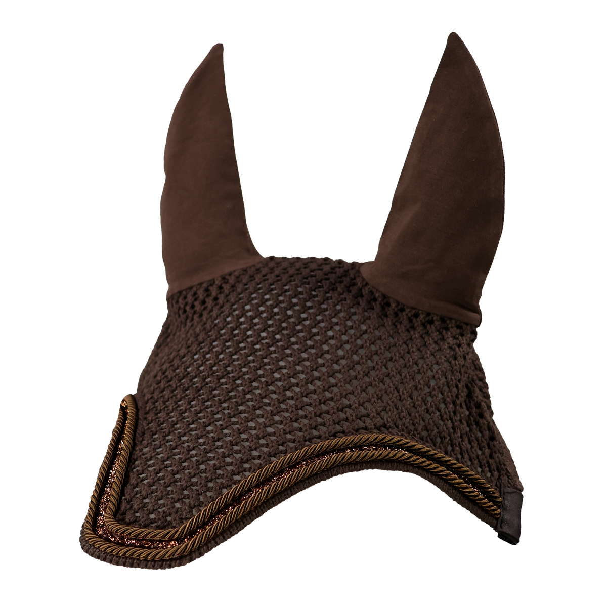 EQUEST Fliegenohr in Mocha mit TriCord aus zwei Kordeln und Glitzerband, freigestellt vor weißem Hintergrund